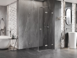 Mexen Lunar-F Duschkabine faltbare rechte Seite 90 x 90 cm, transparent, gebürsteter Nickel - 836-090-090-97-00-P