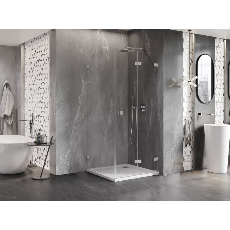 Mexen Lunar-F faltbare Duschkabine rechts 100 x 100 cm, transparent, gebürsteter Nickel - 836-100-100-97-00-P
