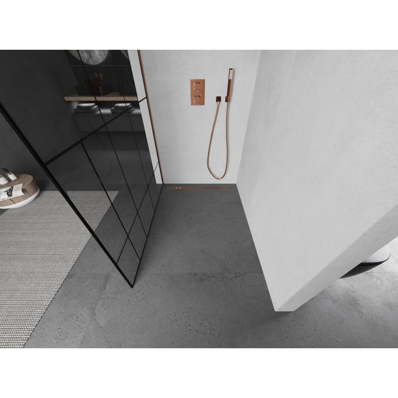Mexen Kioto Duschwand Walk-in 90 x 200 cm, schwarzes Muster 8 mm, Roségold - 800-090-101-60-78