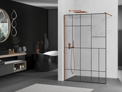 Mexen Kioto Duschwand Walk-in 100 x 200 cm, schwarzes Muster 8 mm, Roségold - 800-100-101-60-78