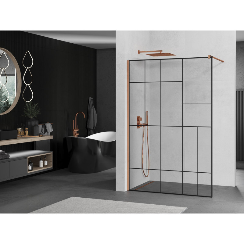 Mexen Kioto Duschwand Walk-in 130 x 200 cm, schwarzes Muster 8 mm, Roségold - 800-130-101-60-78
