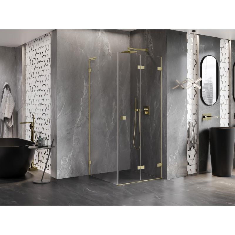 Mexen Lunar-F L Duschkabine klappbar rechts 80 x 80 cm, transparent, gold gebürstet - 836L-080-080-55-00-P