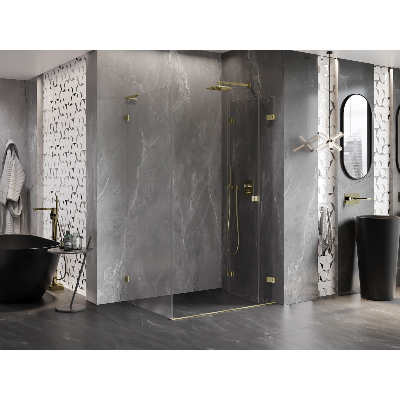 Mexen Lunar-F L klappbare Duschkabine rechts 90 x 80 cm, transparent, gebürstetes Gold - 836L-090-080-55-00-P
