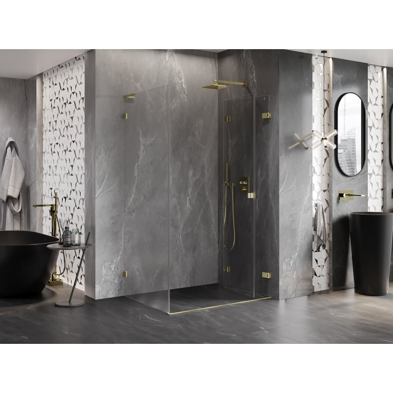 Mexen Lunar-F L klappbare Duschkabine rechts 100 x 80 cm, transparent, gebürstet gold - 836L-100-080-55-00-P
