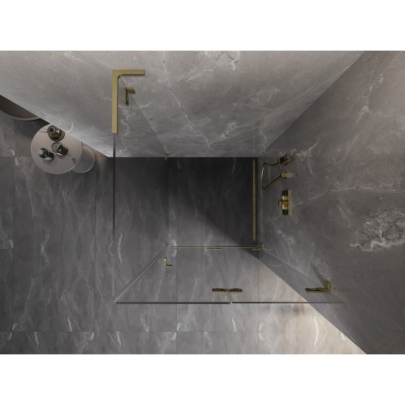 Mexen Lunar-F L zusammenklappbare Duschkabine rechts 90 x 90 cm, transparent, gebürstetes Gold - 836L-090-090-55-00-P