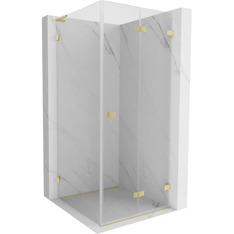 Mexen Lunar-F L zusammenklappbare Duschkabine rechts 90 x 90 cm, transparent, gebürstetes Gold - 836L-090-090-55-00-P