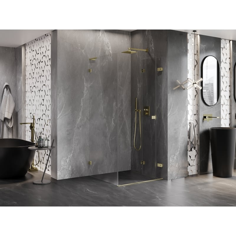 Mexen Lunar-F L faltbare Duschkabine rechts 100 x 100 cm, transparent, gebürstetes Gold - 836L-100-100-55-00-P