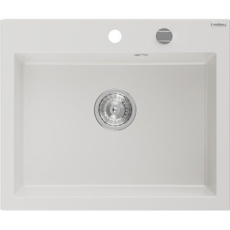 Mexen Elix Granitspüle 1-Becken 600 x 500 mm, weiß, Siphon Chrom - 6525601005-20