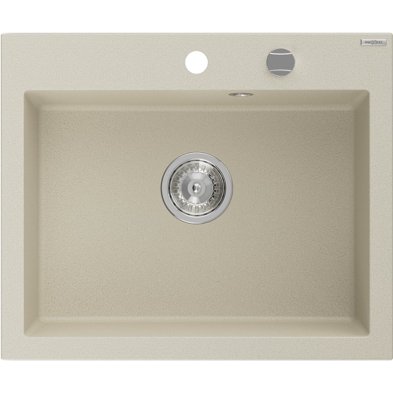 Mexen Elix Granitspüle 1-Becken 600 x 500 mm, beige, Siphon Chrom - 6525601005-69