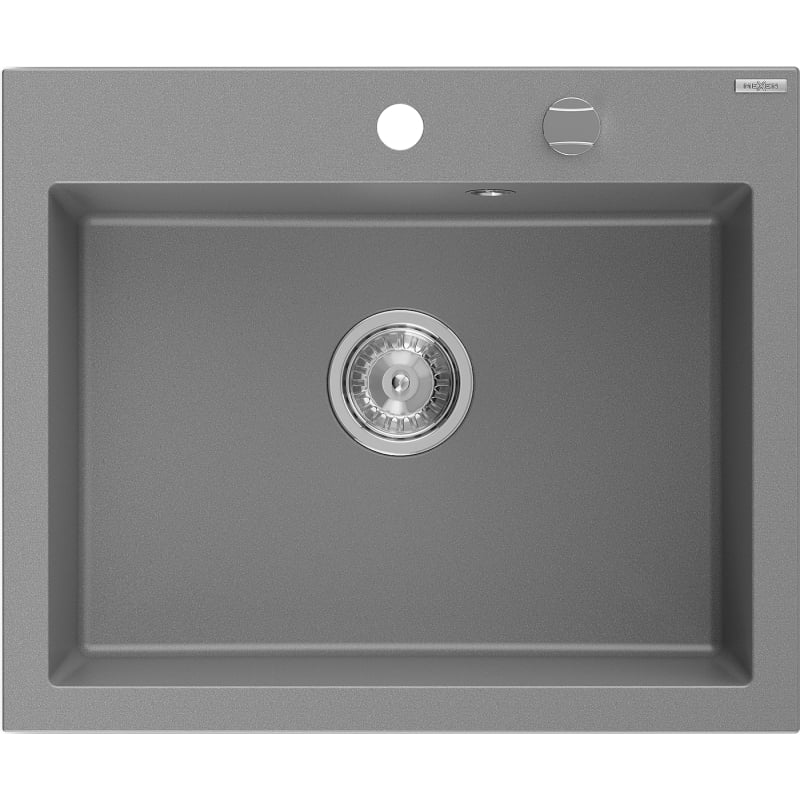 Mexen Elix Granitspüle 1-Becken 600 x 500 mm, grau, Chrom Siphon - 6525601005-71