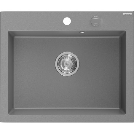 Mexen Elix Granitspüle 1-Becken 600 x 500 mm, grau, Chrom Siphon - 6525601005-71