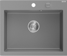 Mexen Elix Granitspüle 1-Becken 600 x 500 mm, grau, Chrom Siphon - 6525601005-71