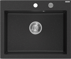 Mexen Elix Granitspüle 1-Becken 600 x 500 mm, schwarz/silber metallic, Siphon Chrom - 6525601005-73