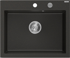 Mexen Elix Granitspüle 1-Becken 600 x 500 mm, Schwarz/Gold Metallic, Chrom Siphon - 6525601005-75