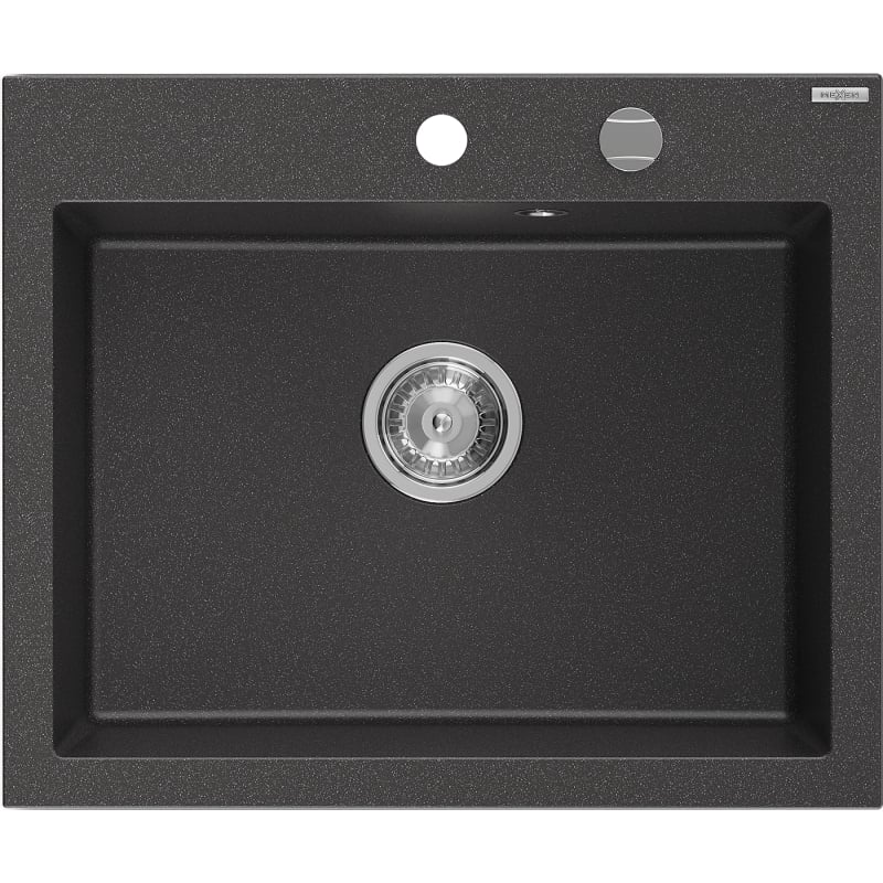 Mexen Elix Granitspüle 1-Becken 600 x 500 mm, schwarz gesprenkelt, Syphon Chrom - 6525601005-76