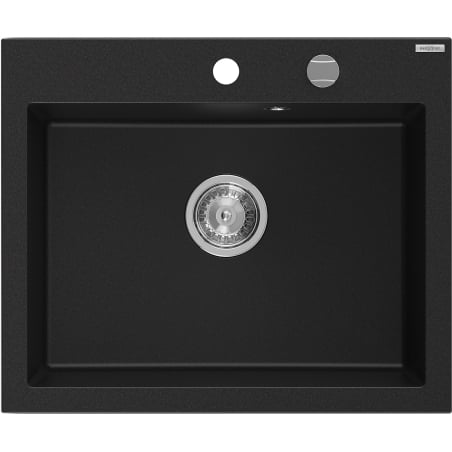 Mexen Elix Granitspüle, 1-Becken, 600 x 500 mm, schwarz, Siphon Chrom - 6525601005-77