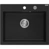 Mexen Elix Granitspüle, 1-Becken, 600 x 500 mm, schwarz, Siphon Chrom - 6525601005-77