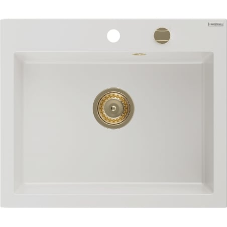 Mexen Elix Granitspüle 1-becken 600 x 500 mm, weiß, goldener Siphon - 6525601005-20-G