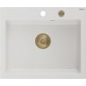 Mexen Elix Granitspüle 1-becken 600 x 500 mm, weiß, goldener Siphon - 6525601005-20-G