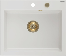 Mexen Elix Granitspüle 1-becken 600 x 500 mm, weiß, goldener Siphon - 6525601005-20-G
