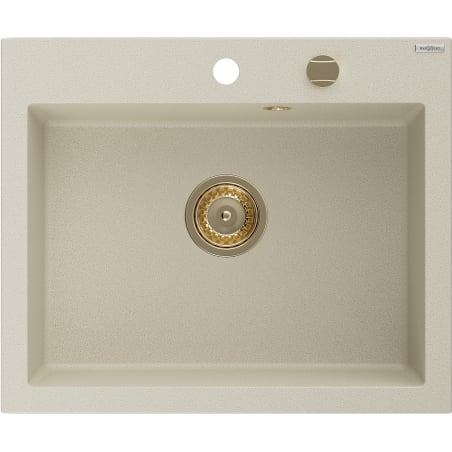 Mexen Elix Granitspüle 1-Becken 600 x 500 mm, beige, goldener Siphon - 6525601005-69-G
