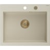 Mexen Elix Granitspüle 1-Becken 600 x 500 mm, beige, goldener Siphon - 6525601005-69-G