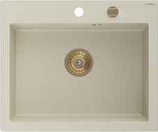 Mexen Elix Granitspüle 1-Becken 600 x 500 mm, beige, goldener Siphon - 6525601005-69-G