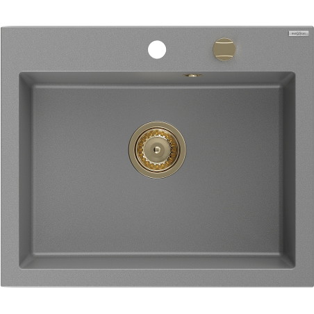 Mexen Elix Granitspüle 1-Becken 600 x 500 mm, grau, goldener Siphon - 6525601005-71-G