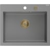 Mexen Elix Granitspüle 1-Becken 600 x 500 mm, grau, goldener Siphon - 6525601005-71-G