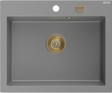 Mexen Elix Granitspüle 1-Becken 600 x 500 mm, grau, goldener Siphon - 6525601005-71-G