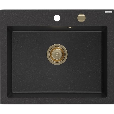 Mexen Elix Granitspüle 1-becken 600 x 500 mm, schwarz/silber metallic, Goldener Siphon - 6525601005-73-G