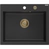 Mexen Elix Granitspüle 1-becken 600 x 500 mm, schwarz/silber metallic, Goldener Siphon - 6525601005-73-G