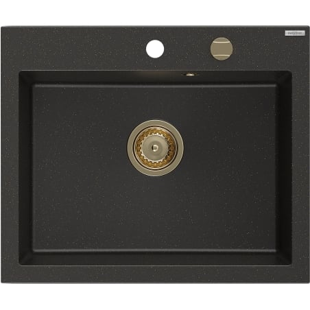 Mexen Elix Granitspüle 1-beckig 600 x 500 mm, schwarz/goldenes Metallic, goldener Siphon - 6525601005-75-G
