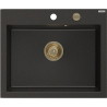 Mexen Elix Granitspüle 1-beckig 600 x 500 mm, schwarz/goldenes Metallic, goldener Siphon - 6525601005-75-G