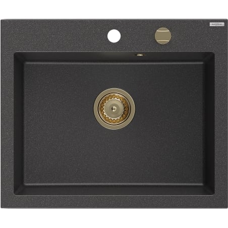 Mexen Elix Granitspüle 1-Becken 600 x 500 mm, schwarz gesprenkelt, goldener Siphon - 6525601005-76-G