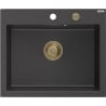 Mexen Elix Granitspüle 1-Becken 600 x 500 mm, schwarz gesprenkelt, goldener Siphon - 6525601005-76-G