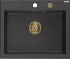 Mexen Elix Granitspüle 1-Becken 600 x 500 mm, schwarz gesprenkelt, goldener Siphon - 6525601005-76-G