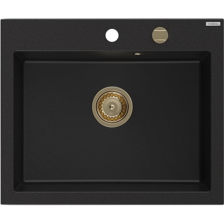 Mexen Elix Granitspüle 1-Becken 600 x 500 mm, schwarz, goldener Siphon - 6525601005-77-G