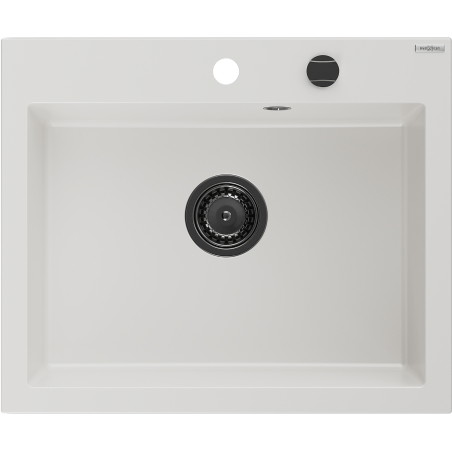 Mexen Elix Granitspüle 1-Becken 600 x 500 mm, weiß, schwarzer Siphon - 6525601005-20-B