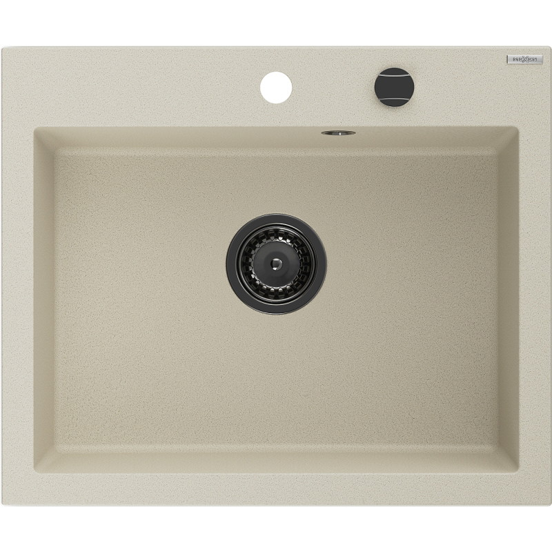 Mexen Elix Granitspüle 1-Becken 600 x 500 mm, beige, schwarzer Siphon- 6525601005-69-B