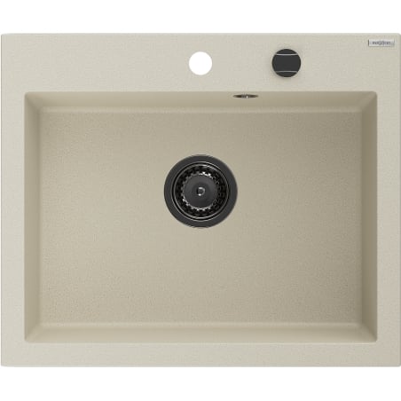 Mexen Elix Granitspüle 1-Becken 600 x 500 mm, beige, schwarzer Siphon- 6525601005-69-B