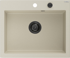 Mexen Elix Granitspüle 1-Becken 600 x 500 mm, beige, schwarzer Siphon- 6525601005-69-B