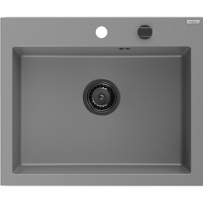 Mexen Elix Granitspüle 1-Becken 600 x 500 mm, grau, schwarzer Siphon - 6525601005-71-B