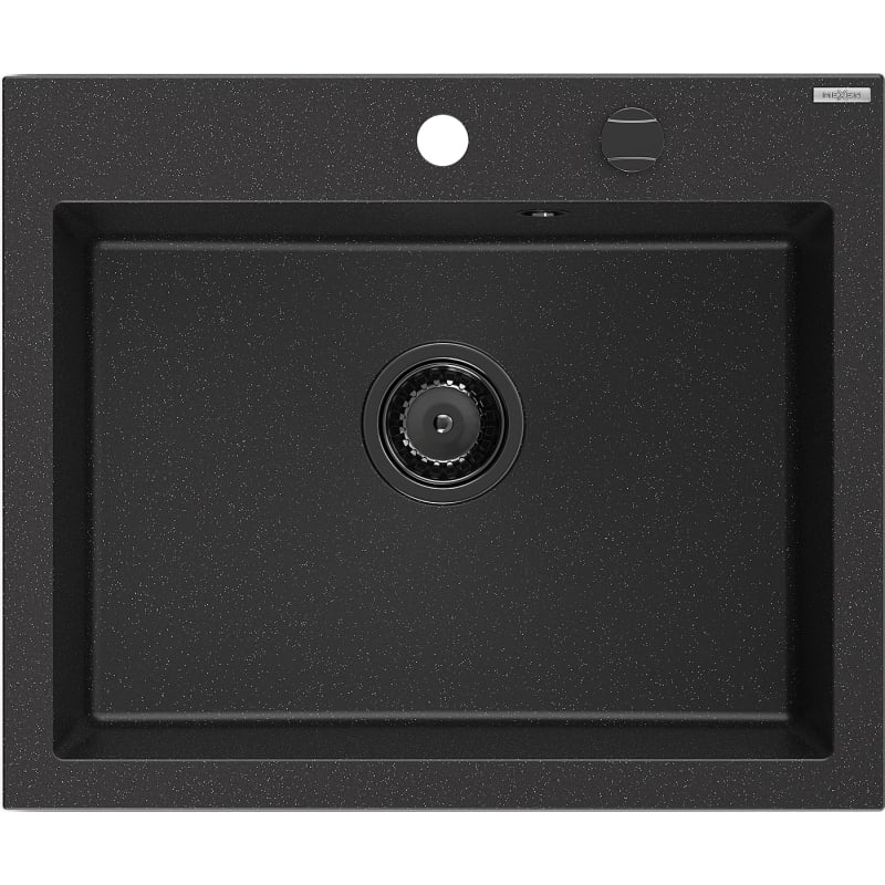Mexen Elix Granitspüle 1-becken 600 x 500 mm, Schwarz/Silber Metallic, schwarzer Siphon - 6525601005-73-B