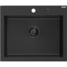 Mexen Elix Granitspüle 1-becken 600 x 500 mm, Schwarz/Silber Metallic, schwarzer Siphon - 6525601005-73-B