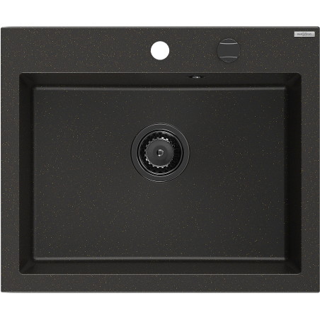 Mexen Elix Granitspüle 1-Becken 600 x 500 mm, Schwarz/Gold Metallic, Schwarzer Siphon - 6525601005-75-B