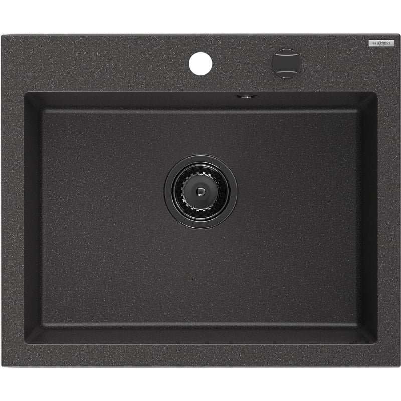 Mexen Elix Granitspüle 1-becken 600 x 500 mm, schwarz gesprenkelt, schwarze Siphon - 6525601005-76-B
