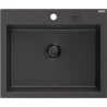 Mexen Elix Granitspüle 1-becken 600 x 500 mm, schwarz gesprenkelt, schwarze Siphon - 6525601005-76-B
