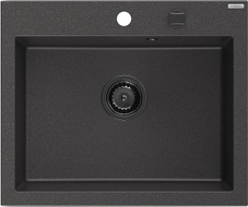 Mexen Elix Granitspüle 1-becken 600 x 500 mm, schwarz gesprenkelt, schwarze Siphon - 6525601005-76-B