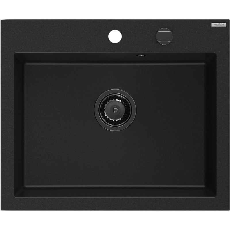 Mexen Elix Granitspüle 1-Becken 600 x 500 mm, schwarz, Siphon schwarz - 6525601005-77-B